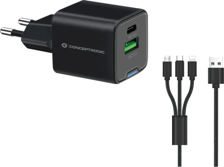 Conceptronic ALTHEA16B USB-A / USB-C Hálózati Gyorstöltő Adapter 33W - Fekete