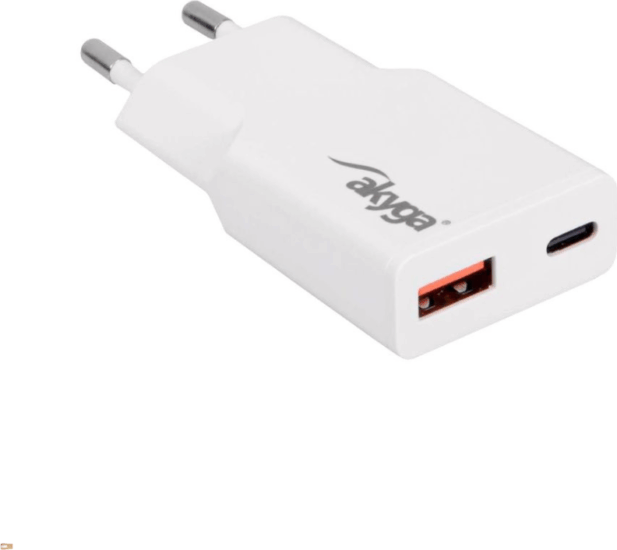 Akyga USB-A / USB-C Hálózati Gyorstöltő Adapter 30W - Fehér
