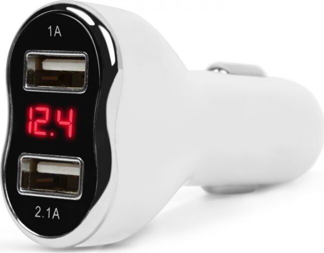M.N.C Feszültségmérős Autós szivargyújtó töltő 2xUSB - Fehér