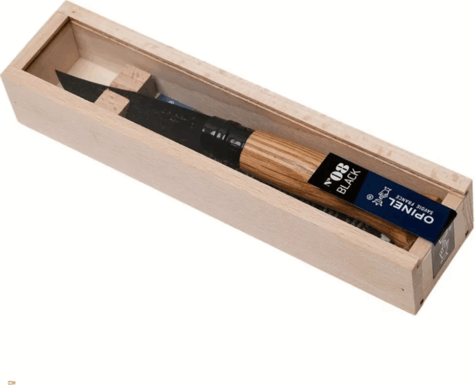 Opinel 002172 No.8 Acél Zsebkés Fa dobozban - Fekete/Tölgy