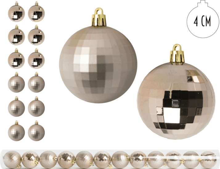 Iris Karácsonyfa gömb dekoráció 12 darabos 4cm - Krém / Ezüst