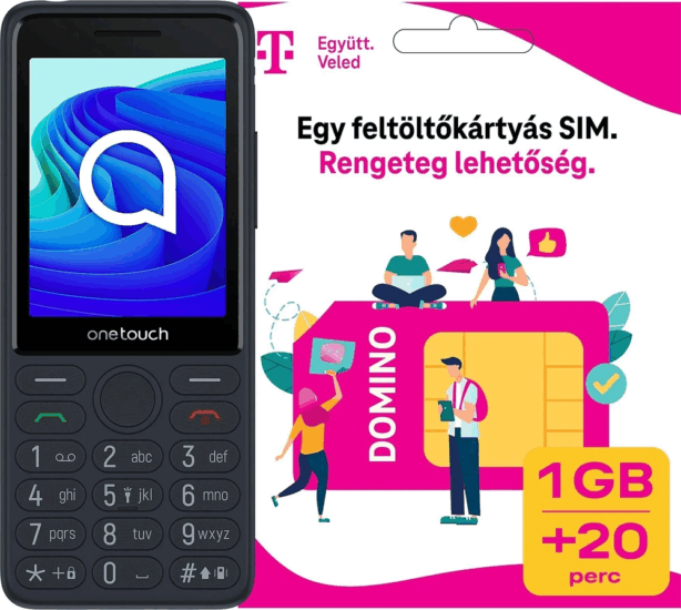 TCL 4042S 48/128MB 4G Dual SIM Nyomógombos telefon + Domino SIM kártya - Fekete