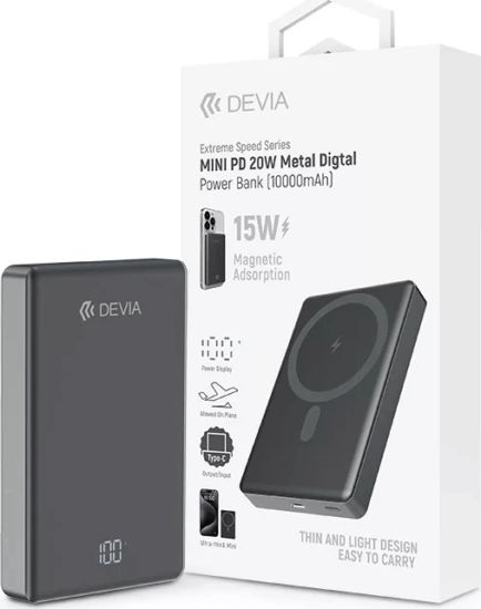 Devia ST107939 Extreme Speed Series Mini Metal Powerbank 10000 mAh 20W - Szürke