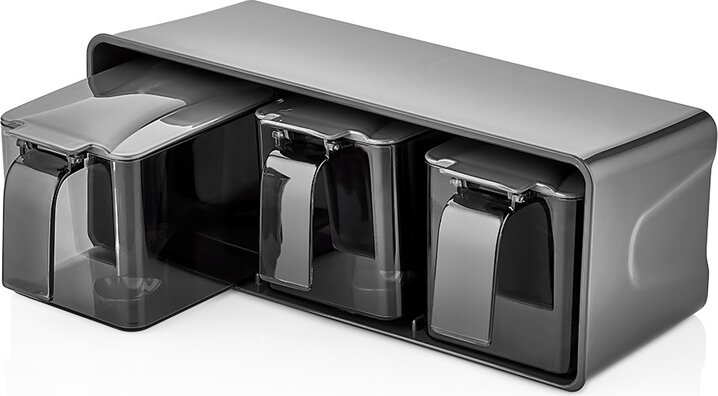 Iris L-00677 Műanyag Fűszertartó kanalakkal 3x550ml - Elefántcsont / Antracit