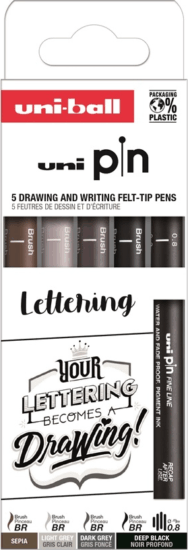 Uni Pin Lettering 0.8mm Rajzmarker készlet - Vegyes színek (5 db / csomag) Uni Pin Lettering 0.8mm Rajzmarker készlet - Vegyes színek (5 db / csomag)