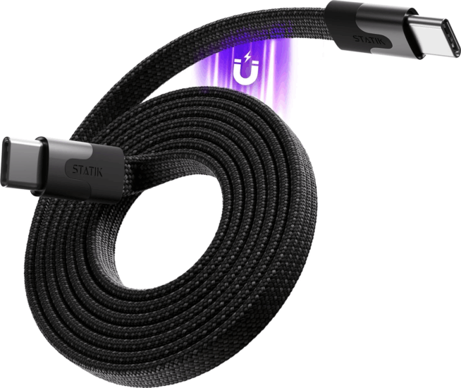 STATIK MagStack Slim Pro Másneses USB-C apa - USB-C apa gyorstöltő kábel 1m - Fekete