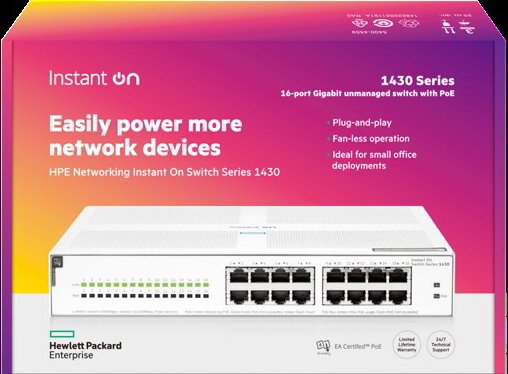 HPE R8R48AABB Networking Instant On 1430 16-port Gigabit PoE Rack Switch HPE R8R48AABB Networking Instant On 1430 16-port Gigabit PoE Rack Switch