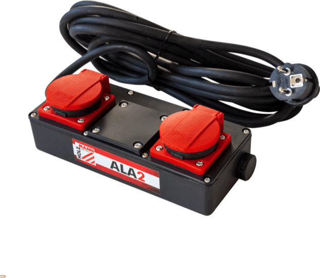 Holzmann ALA2 230V Kompakt Műhely Elosztódoboz 2 aljzatos - Fekete/Piros