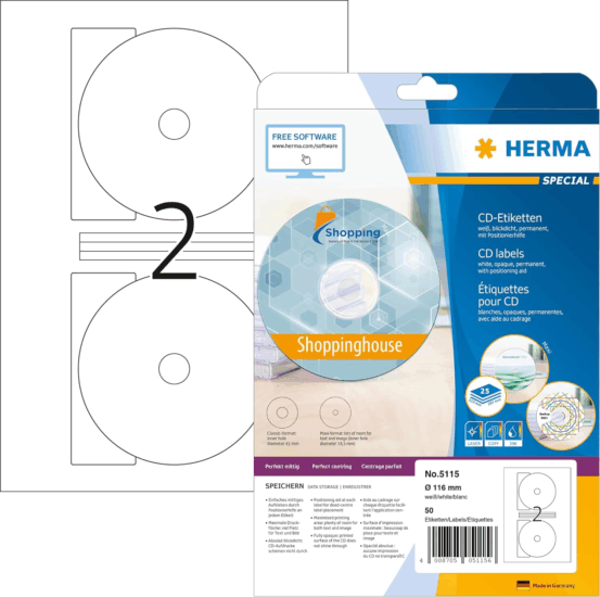 Herma Ø 116 mm Etikett Címke Tintasugaras, Fénymásoló és Lézernyomtatóhoz (50 címke / csomag)