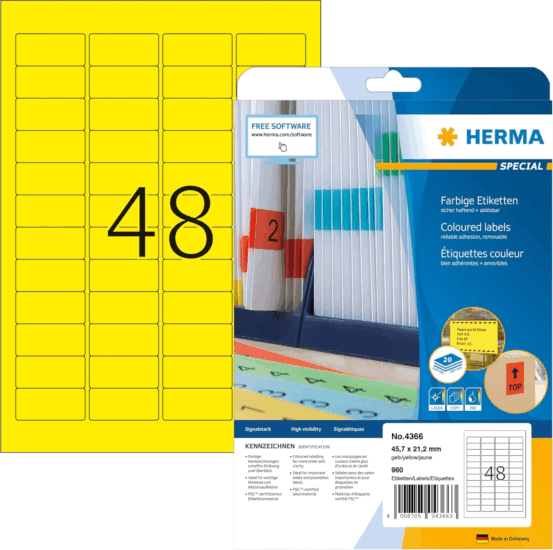 Herma 45,7 x 21,2 mm Etikett Címke Tintasugaras, Fénymásoló és Lézernyomtatóhoz (960 címke / csomag)