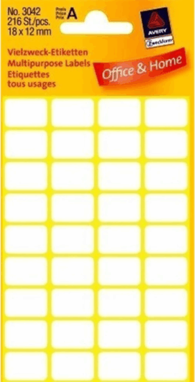 Avery 3042 18 x 12 mm Etikett Címke (216 címke / csomag) Avery 3042 18 x 12 mm Etikett Címke (216 címke / csomag)