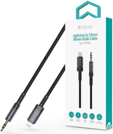 Devia ST111950 3.5mm Jack apa - Lightning apa Audio kábel 1m - Fekete