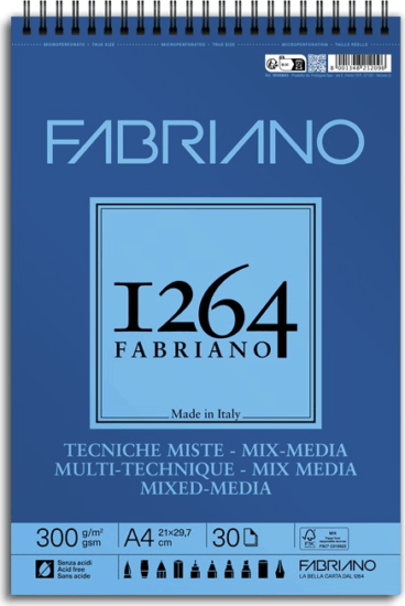 Fabriano 1264 Mixed Media A4 30 lapos spirál rajz- és vázlatfüzet - Mintás