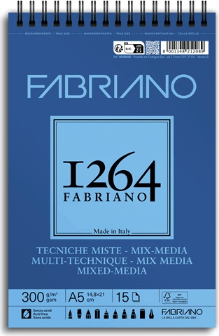 Fabriano 1264 Mixed Media A5 15 lapos spirál rajz- és vázlatfüzet - Mintás