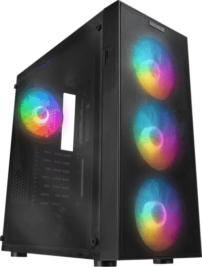 Everest FACED V1 Midi Torony Számítógépház + 4db 120mm RGB ventilátor - Fekete