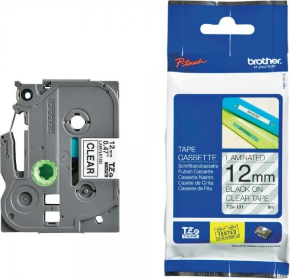 Brother TZE131 P-Touch Feliratozógép szalag 12 mm átlátszó alapon fekete