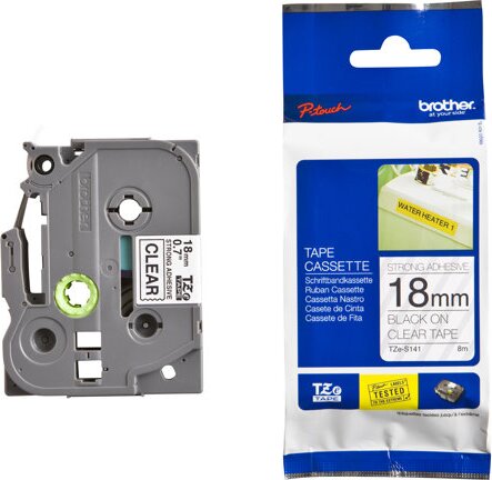 Brother TZES141 P-Touch Feliratozógép szalag 18 mm átlátszó alapon fekete erős tapadású