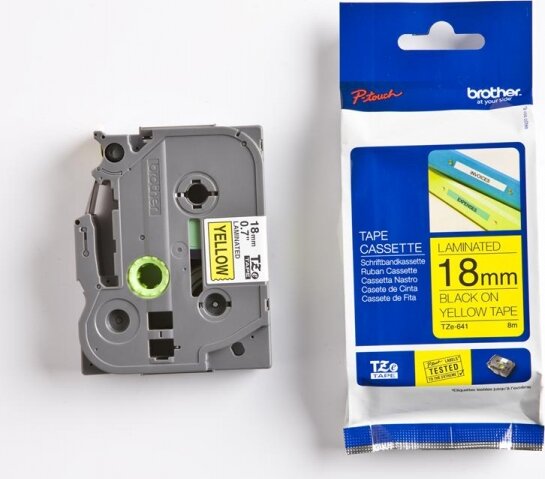 Brother TZE-641 P-touch Feliratozógép szalag 18mm / 8m - Sárga alapon fekete