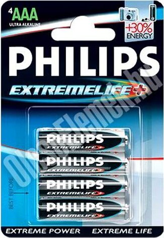 Philips AAA LR03/AM4 Elem 1.5V ExtremeLife ultra alkaline 4db/cs