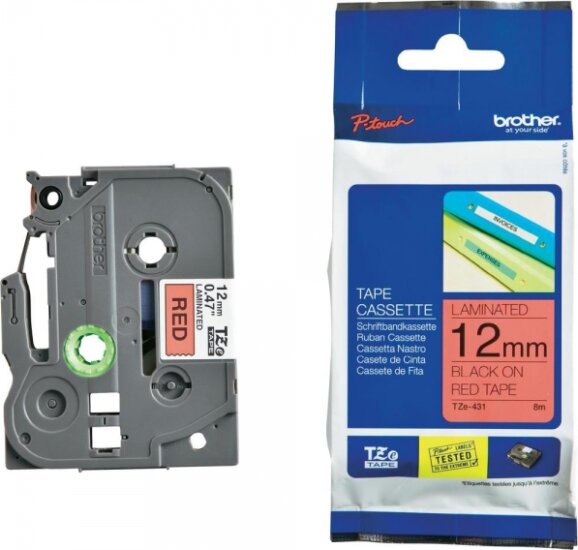 Brother TZE431 P-Touch Feliratozógép szalag 12 mm piros alapon fekete