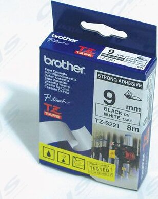 Brother TZS221 P-TOUCH Feliratozógép szalag 9mm BLACK ON WHITE ADHESIVE TAPE