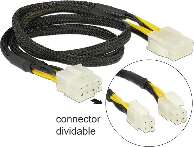 DeLOCK 83653 EPS hosszabbító kábel 44cm (EPS 2 x 4 pin apa - EPS 8 pin anya)