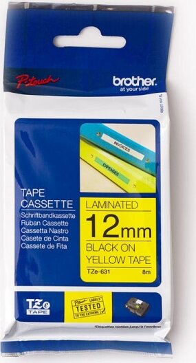 Brother TZE-631 P-touch Feliratozógép szalag 12mm / 8m - Sárga alapon fekete