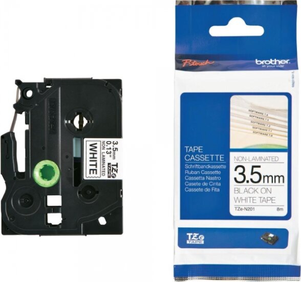 Brother TZE-N201 P-Touch Feliratozógép szalag 3.5 mm fehér alapon fekete, nem laminált