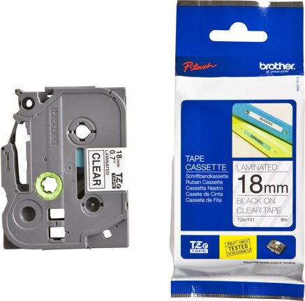 Brother TZE141 P-Touch Feliratozógép szalag 18 mm átlátszó alapon fekete