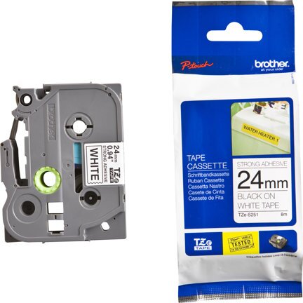 Brother TZE-S251 P-touch Feliratozógép szalag 24mm / 8m - Fehér alapon fekete extra erős tapadással