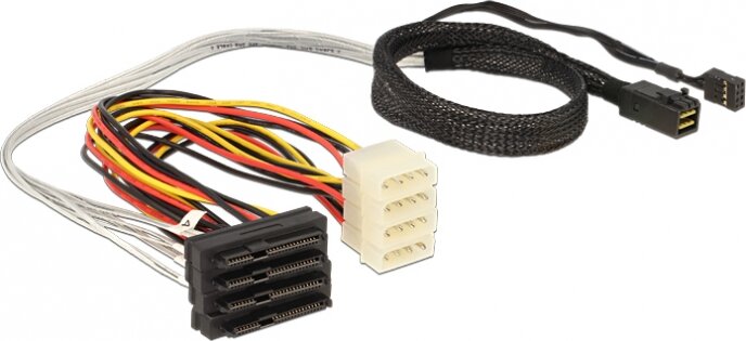 Delock Mini SAS HD x 4 SFF 8643 apa > 4 x SAS 29 Pin SFF 8482 anya kábel, 0,5 m