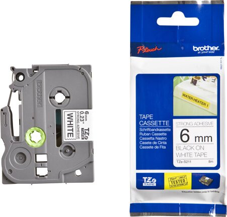Brother TZES211 P-Touch Feliratozógép szalag 6 mm fehér alapon fekete, erős tapadású