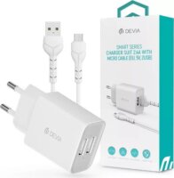 Devia ST364020 Smart 2xUSB Hálózati Töltő Adapter + Micro USB kábel 1m - Fehér