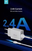 Devia ST364020 Smart 2xUSB Hálózati Töltő Adapter + Micro USB kábel 1m - Fehér