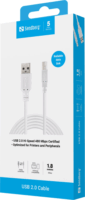 SANDBERG USB‑A Apa - USB‑B Apa 2.0 Adat és Töltőkábel 1,8m - Fehér