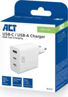 ACT AC2170 2x USB-C / USB-A Hálózati Gyorstöltő Adapter 65W - Fehér