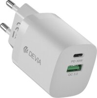 Devia ST386718 Smart Series GaN USB + USB-C Hálózati Gyorstöltő Adapter 30W - Fehér