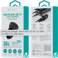 Devia ST385360 Smart Mini PD+QC USB + Type-C Autós Gyorstöltő Adapter 30W - Fekete
