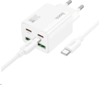 Hoco 2x USB-A + 2x USB-C Hálózati Gyorstöltő Adapter 30W + USB-C kábel - Fehér