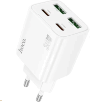 Hoco 2x USB-A + 2x USB-C Hálózati Gyorstöltő Adapter 30W + USB-C kábel - Fehér