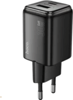 Hoco 1x USB-A + 1xUSB-C hálózati Gyorstöltő Adapter 30W - Fekete