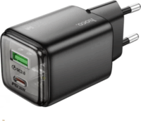 Hoco 1x USB-A + 1xUSB-C hálózati Gyorstöltő Adapter 30W - Fekete