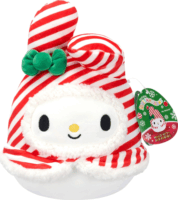 Squishmallows My Melody piros és fehér csíkos szalagokkal plüssfigura 20 cm