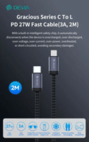 Devia ST108059 Gracious Series USB-C Apa - Lightning Apa Adat és töltőkábel 27 Watt 2m - Fekete