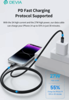 Devia ST108059 Gracious Series USB-C Apa - Lightning Apa Adat és töltőkábel 27 Watt 2m - Fekete