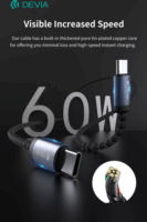 Devia ST108066 Gracious Series USB-C Apa - USB-C Apa 2.0 Adat és Töltőkábel 60W 2m - Fekete