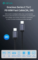 Devia ST108066 Gracious Series USB-C Apa - USB-C Apa 2.0 Adat és Töltőkábel 60W 2m - Fekete