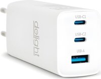 Delight 55042 USB-A + USB-C Hálózati Gyorstöltő Adapter 65W - Fehér