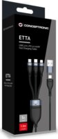 Conceptronic ETTA06B15 3-in-1 USB-C / Lightning / Micro-USB Adat- és Töltőkábel 100 W 1,5 m - Fekete