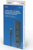 Savio AK-57 Multifunkciós USB-C HUB (1x RJ-45 + 3x USB-A)